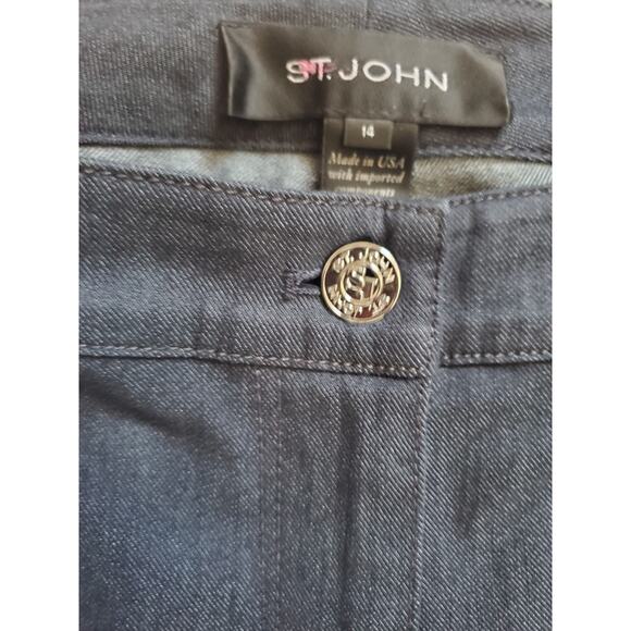 St John Dark Blue Denim Straight Leg High Rise Designer Jeans, Women's Size 14 - Picture 5 of 11